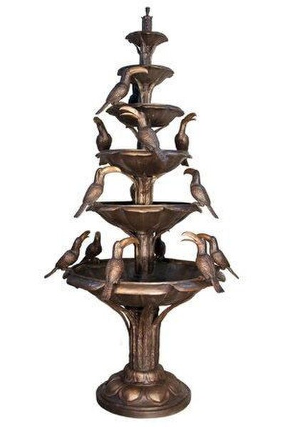 Bronze Six Tiered Bird Fountain High-end Garden Decor Toucans Parrot